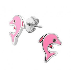 Zilveren oorknop RH dolfijn roze - 3171207