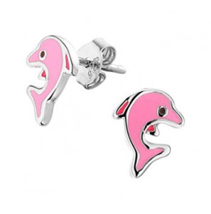 Zilveren oorknop RH dolfijn roze - 3171207
