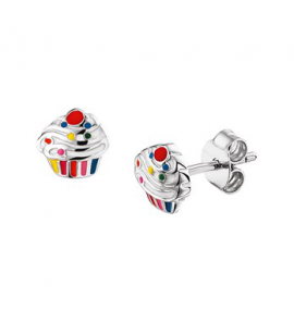 Zilver oorknoppen cupcake - 3171208