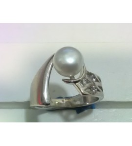 Tétino zilveren ring RH mat/glans met zirconia en zoetwaterparel maat 18 - 3171709