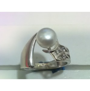Tétino zilveren ring RH mat/glans met zirconia en zoetwaterparel maat 18 - 3171709