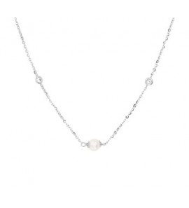 Witgouden collier anker met zoetwaterparels en zirconia 42-45 cm - 3171893