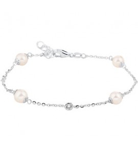 Witgouden armband anker met zoetwaterparels en zirconia 16-19 cm - 3171892