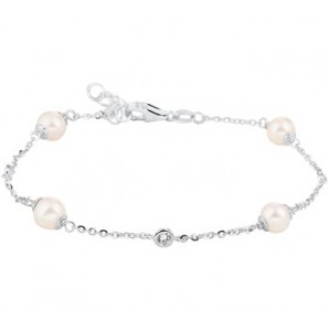 Witgouden armband anker met zoetwaterparels en zirconia 16-19 cm - 3171892