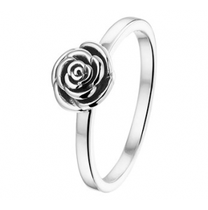 Zilveren ring geoxideerd met roosje maat 17,25 - 3171906