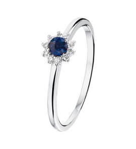 Witgouden ring met saffier en 0,06 si diamant maat 17,5 - 3171912
