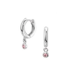 Zilveren klapcreolen kind met hangertje/roze zirconia - 3172092