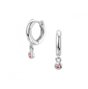 Zilveren klapcreolen kind met hangertje/roze zirconia - 3172092