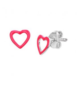 Zilveren oorknop kind RH open hart/roze emaille - 3172239