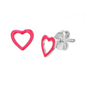 Zilveren oorknop kind RH open hart/roze emaille - 3172239