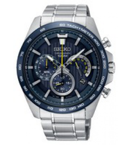 Seiko heren horloge chrono staal bracelet blauw 100m - 3180372