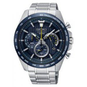 Seiko heren horloge chrono staal bracelet blauw 100m - 3180372
