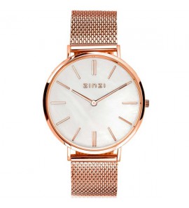 ZINZI Retro horloge rosé / MOP wit wijzerplaat / rosé mesh band - 3180561