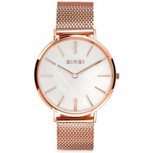 ZINZI Retro horloge rosé / MOP wit wijzerplaat / rosé mesh band - 3180561