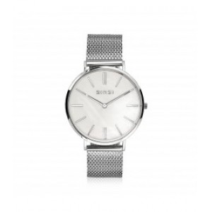 ZINZI Retro horloge MOP / wijzerplaat wit / staal mesh. band - 3180613