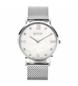 ZINZI Roman horloge witte parelmoer wijzerplaat / mesh band - 3180878