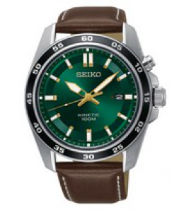 Seiko heren kinetic staal bruin leer groen 100m wr - 3190579