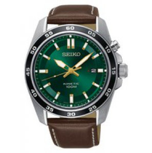 Seiko heren kinetic staal bruin leer groen 100m wr - 3190579
