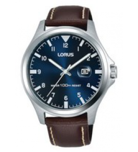 Lorus heren staal bruin leer blauw 100m WR - 3190580