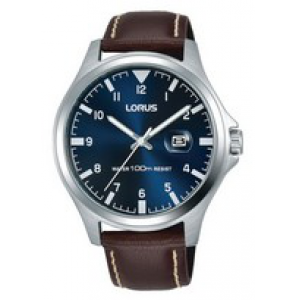 Lorus heren staal bruin leer blauw 100m WR - 3190580