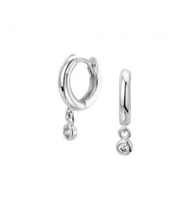 Zilver RH klap-creolen met hanger zirkonia - 3182720