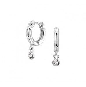 Zilver RH klap-creolen met hanger zirkonia - 3182720