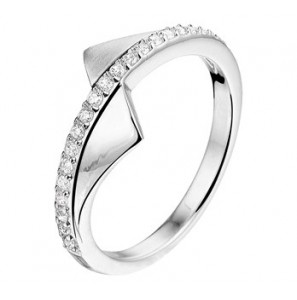 Zilveren damesring RH met zirconia's maat 17.25 - 3182737