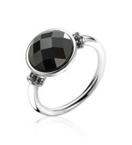 ZINZI zlv. ring zwarte ronde steen facetgeslepen mt 56 - 3181485
