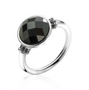 ZINZI zlv. ring zwarte ronde steen facetgeslepen mt 56 - 3181485