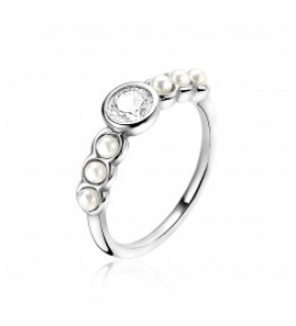 Zinzi zilveren ring zirconia midden/zijkanten parels maat 54 - 3181495