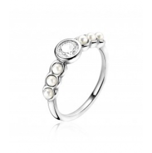 Zinzi zilveren ring zirconia midden/zijkanten parels maat 54 - 3181495