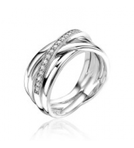 ZINZI zlv. ring cross-over met 1 rij zirconia's maat 56 - 3181512