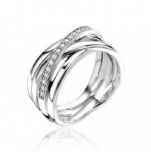 ZINZI zlv. ring cross-over met 1 rij zirconia's maat 56 - 3181512