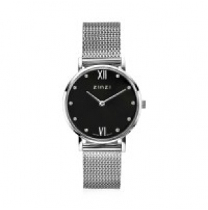 ZINZI lady watch silver / wijzerplaat zwart met zirconia / mesh band - 3181546