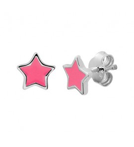 Zilveren oorknop kind RH met roze ster emaille - 3181583