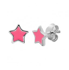 Zilveren oorknop kind RH met roze ster emaille - 3181583