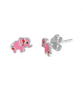Zilveren oorknop kind RH olifant/roze emaille - 3181719