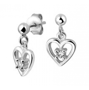 Zilveren oorhanger kind RH met hartje/zirconia - 3181725