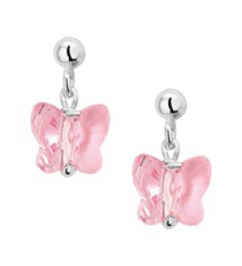 Zilveren oorhanger kind RH met vlinder/roze - 3181726