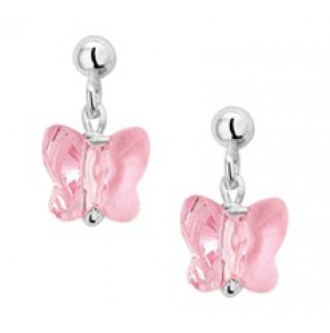 Zilveren oorhanger kind RH met vlinder/roze - 3181726