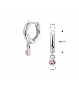 Zilveren klapcreolen kind RH met hangertje/roze zirconia - 3181732