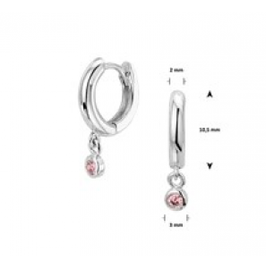 Zilveren klapcreolen kind RH met hangertje/roze zirconia - 3181732
