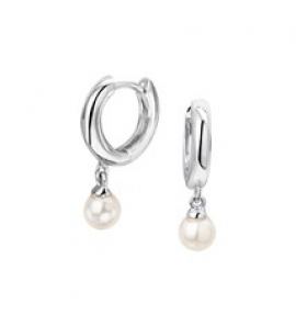 Zilver RH klapcreolen 10.5 mm met pareltje 4 mm - 3181733