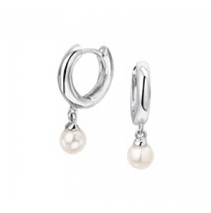 Zilver RH klapcreolen 10.5 mm met pareltje 4 mm - 3181733