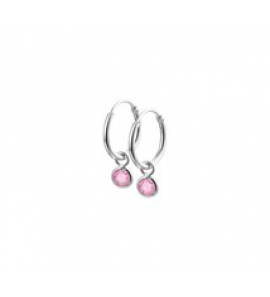 Zilveren buiscreolen kind RH met hangertje roze zirconia - 3181737