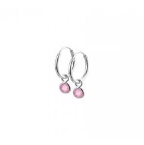 Zilveren buiscreolen kind RH met hangertje roze zirconia - 3181737