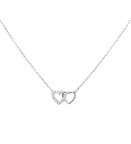 Zilveren collier anker RH met twee open hartjes/zirconia 40-44 cm - 3181753