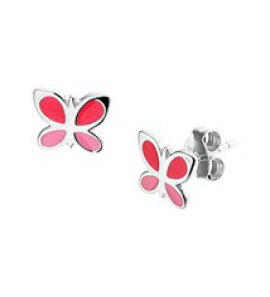 Zilver oorknop kind RH met vlinder/roze emaille - 3181761