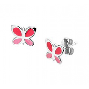 Zilver oorknop kind RH met vlinder/roze emaille - 3181761