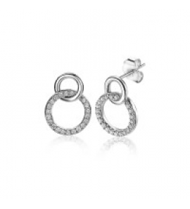 ZINZI zilveren oorknop 2 ronde vormen in elkaar (1x zirconia) - 3181857